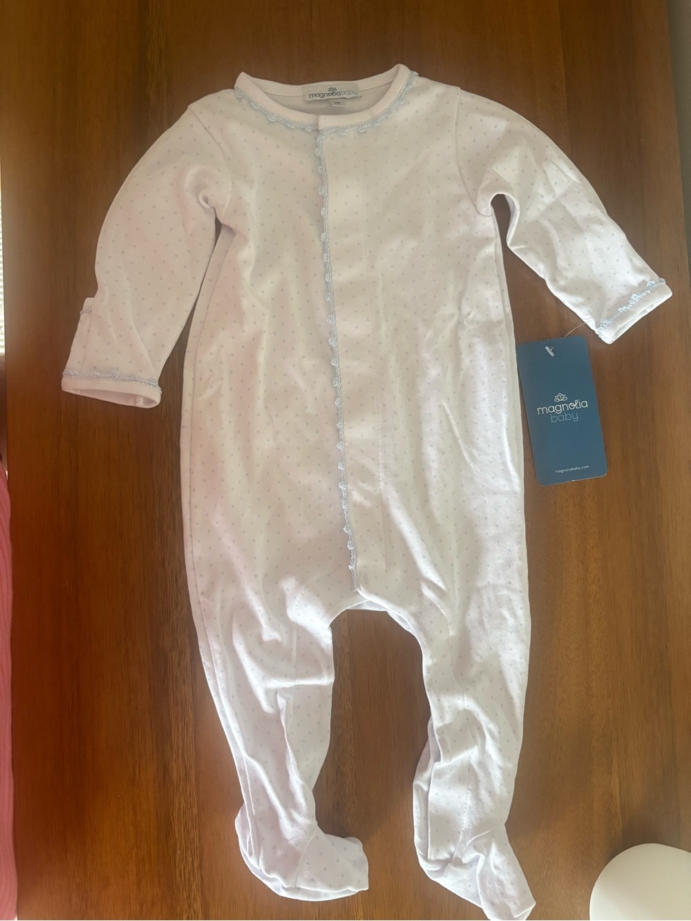 NWT Magnolia baby White and Light Blue Dot Footed One-Piece polka